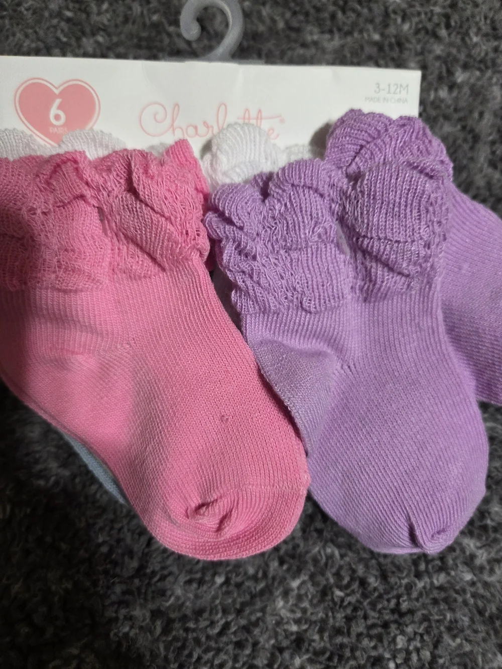 Charlotte Baby Ruffle Anklet Socks - Pink & Purple (6 Pack)